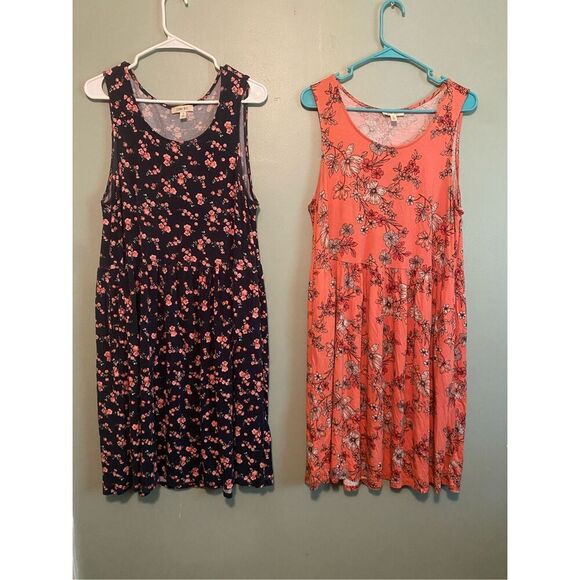 Como Blu Bundle Of 2 Floral Sleeveless Pull On Elastic Waist Dress Size L - Picture 1 of 11